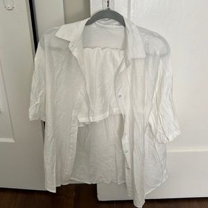 Two piece white linen/cotton blend outfit